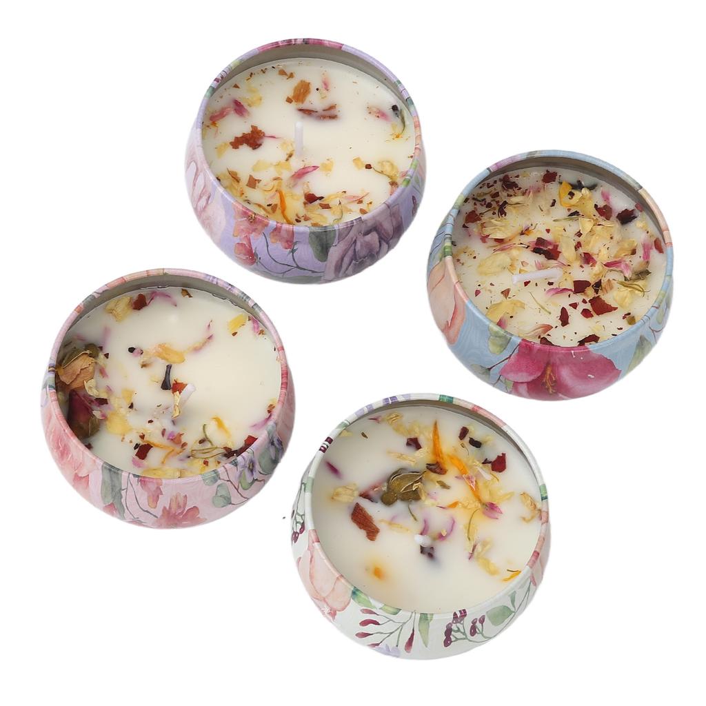 4 stk Elegant Duftlys med Tørkede Blomster Hjem Soverom Langvarig Duft Aromaterapi Lys