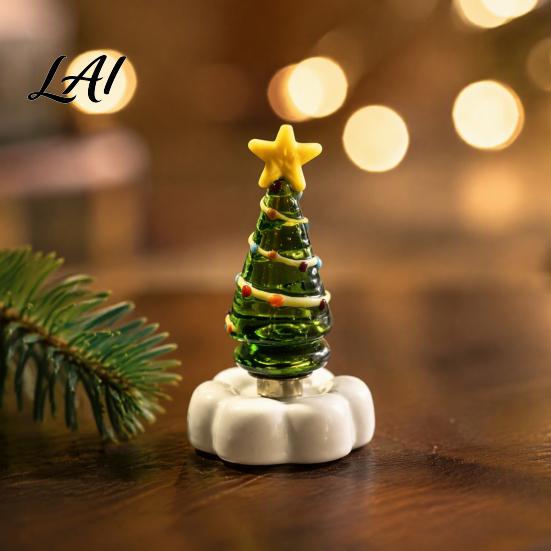Handcrafted Holiday Table Decor Handmade Glass Christmas Tree Ornament with Star Top And Colorful Bead Details Festive Photo Props Desktop