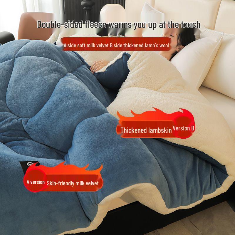 Warm Lambswool Winter Quilt & Plush Duvet Cover Set - Cozy Fleece Blanket for Dorms & Singles