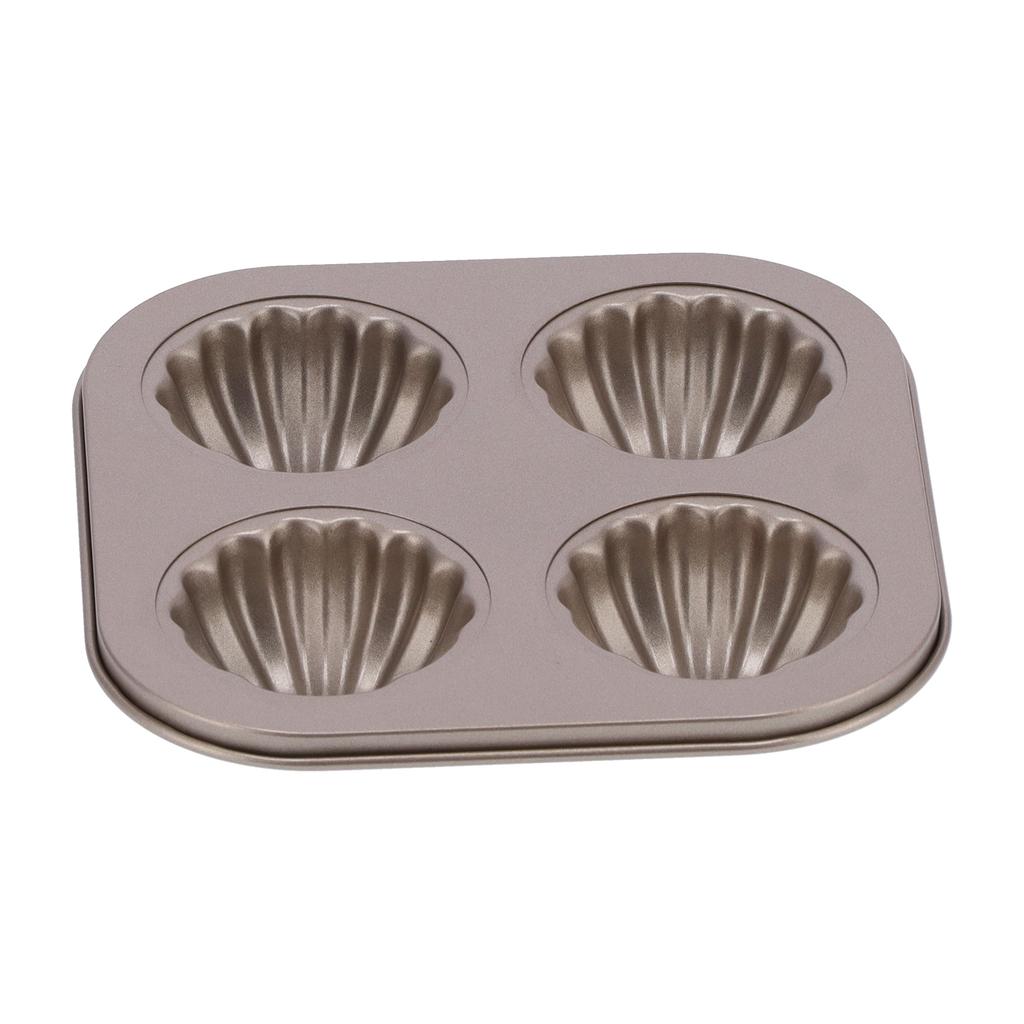4Cavity Quadrate Baking Pan Mini NonStick Heavy Duty Carbon Steel Cupcake Mold for Microwave(Deep Shell Baking Pan )