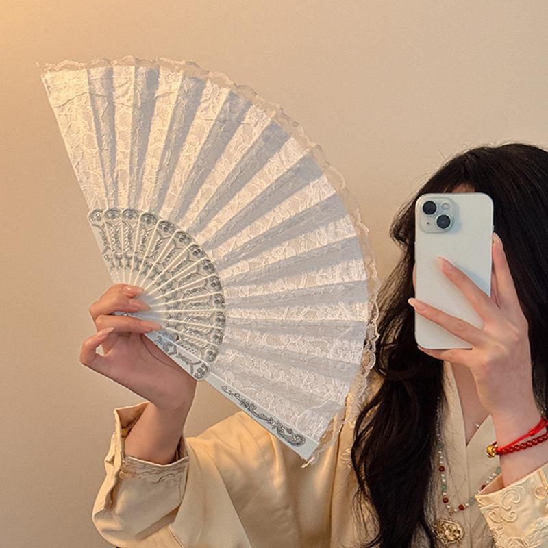 Летний Ципао Кружевной Складной Веер с Кисточкой Ханьфу - Китайский Стиль для Девочек