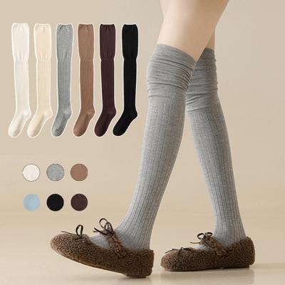 1 Pair Women Winter Socks Plush Thigh Length Socks Anti-slip Solid Color Warm Thickened Stockings Warmth Piled Socks for Various Occasions