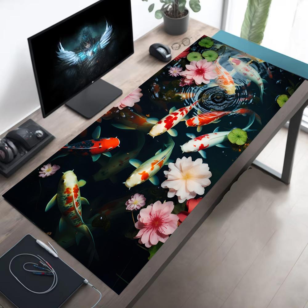 Japanese koi fish art Mouse Pad Computer Laptop Mouse Pad Office Large Gaming Mousepad Rubber Bottom Non-Slip Desk Mat 900X400