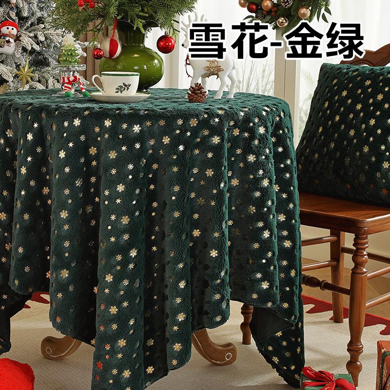 Christmas Tablecloth White Snowflake Atmosphere Tablecloths Festival Party Decoration Table Round Table Fabric for Home Use