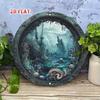1pc Vintage Nautical Octopus Porthole Metal Wall Art Sign, Fantasy Underwater Ruins Aluminum Round Home Decor