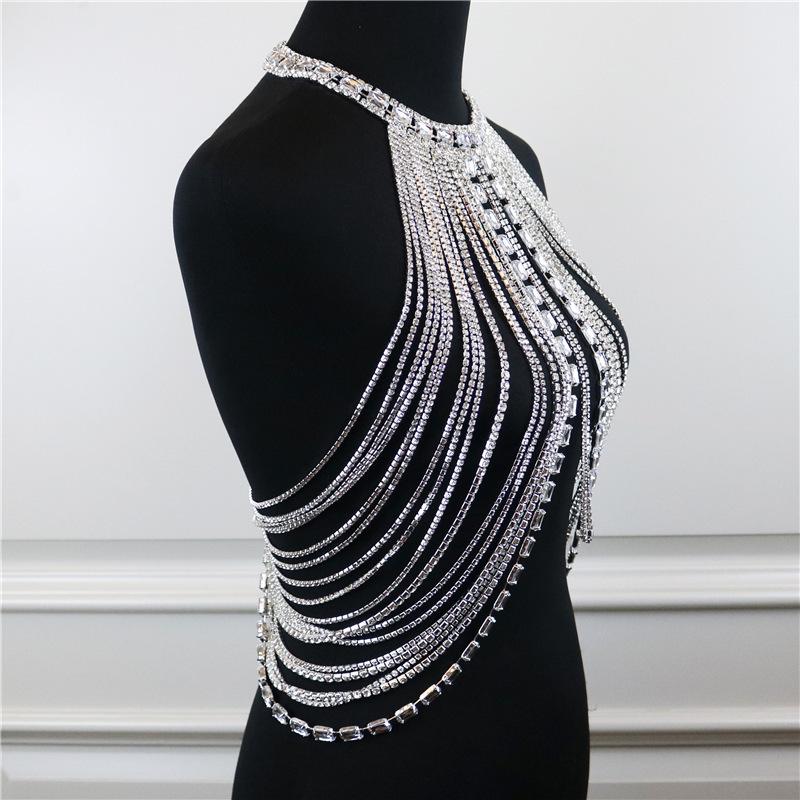 European And American Fashion New Models, Personalized Long Fringed Rhinestone Chest Chain, Nightclub Style Shiny Sexy Top Body Chain