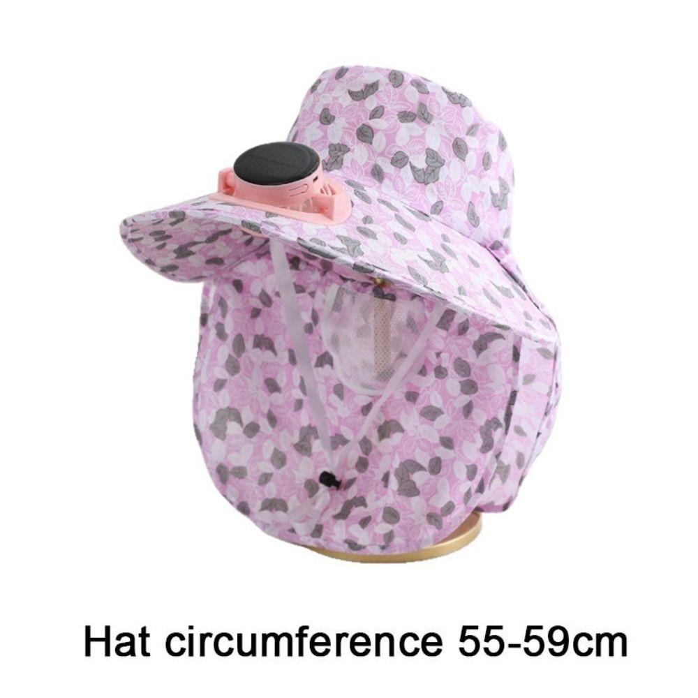 Door Fan Anti-UV Solar Fan Cap Breathable 300MA Current Sun Cap Long Sun Shield Floral Design Cooling Fan Hat Outdoor Activities