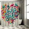 Colorful "Love You" Heart Shower Curtain - Waterproof, Mildew-Resistant, Machine Washable for Romantic Bathroom Decors