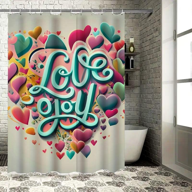 Colorful "Love You" Heart Shower Curtain - Waterproof, Mildew-Resistant, Machine Washable for Romantic Bathroom Decors