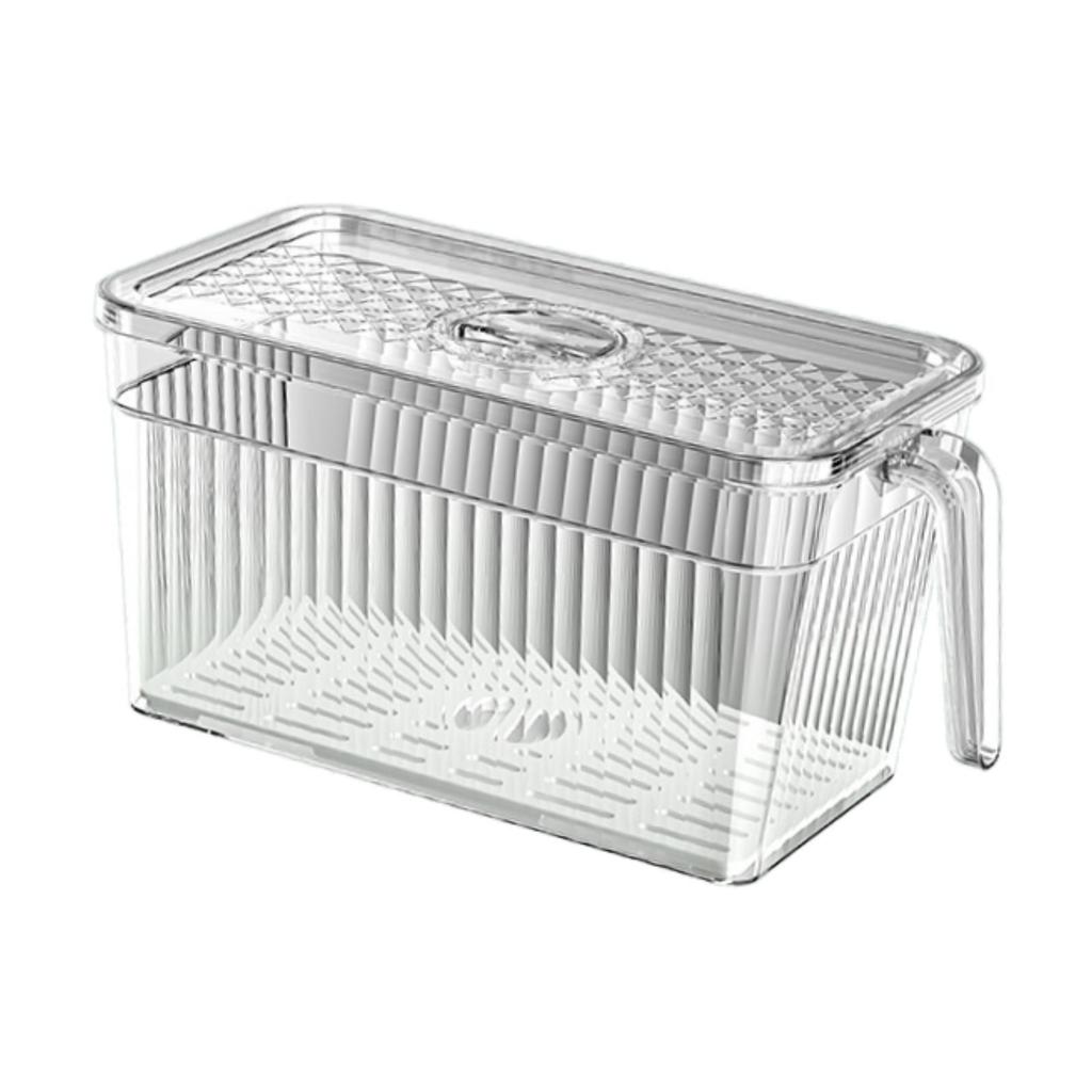 Refrigerator Organizer Bin with Draining Tray for Cabinet Drawer Pantry