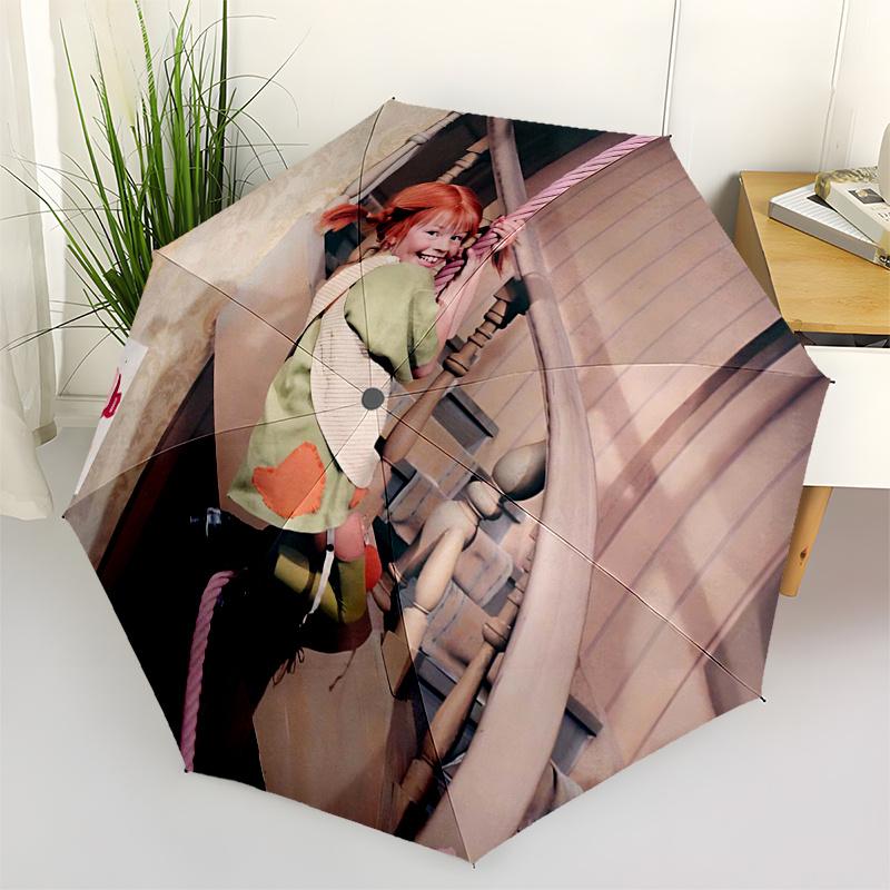 

Pippi Longstocking Themed Travel Umbrella-8 Ribs Automatic Opening and Closing, Portable Folding Design, Compact and Stylish Umbrella Suitab