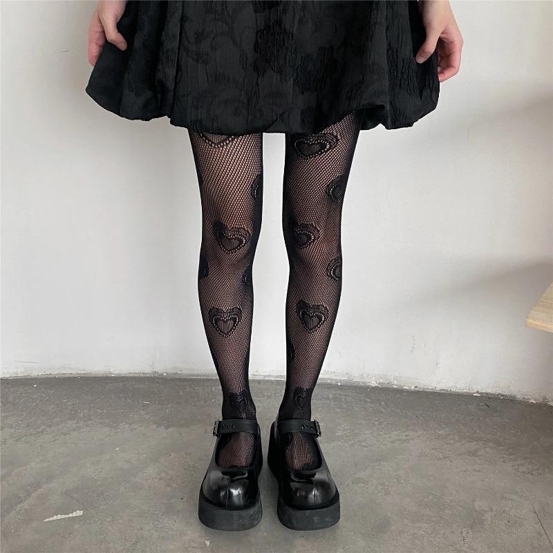 

Lolita Heart Hollowed Out Lace Mesh Stockings Bottomed Pantyhose Japanese Women Retro Floral Rattan Black Stocking Hot Tights One Size чорний