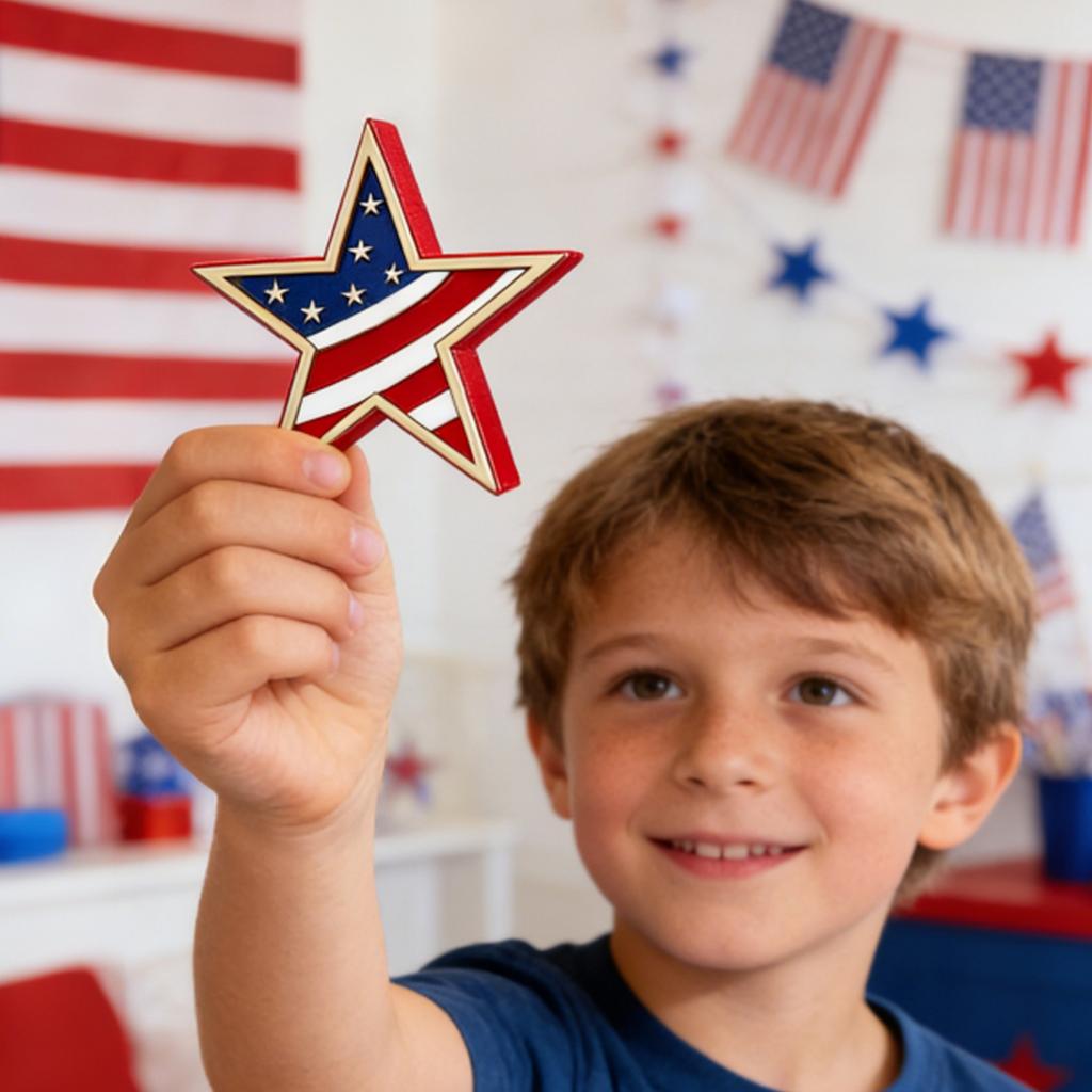 Wooden Star Shaped Tabletop Decor Set of 3 Rustic Layered Design Patriotic Themed Wooden Star Ornaments for Home Office Display