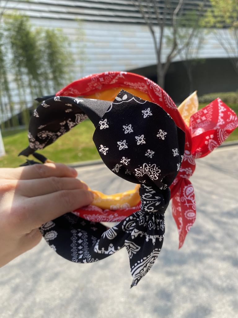 New Cashew Flower Rabbit Ears Wide Headband Women's Fashionable Bow Pressure Hair Hoop Knotted Fabric Headband