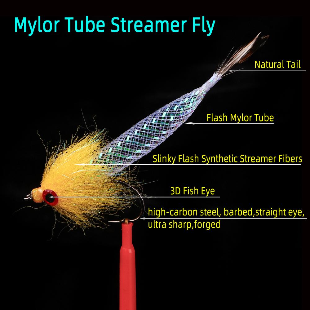5 Stück/Box Schnell sinkend Mylor Flash Tube Streamer Fliege Leicht Großvolumig 5 Farben verfügbar Forelle Barsch Hecht Angelköder