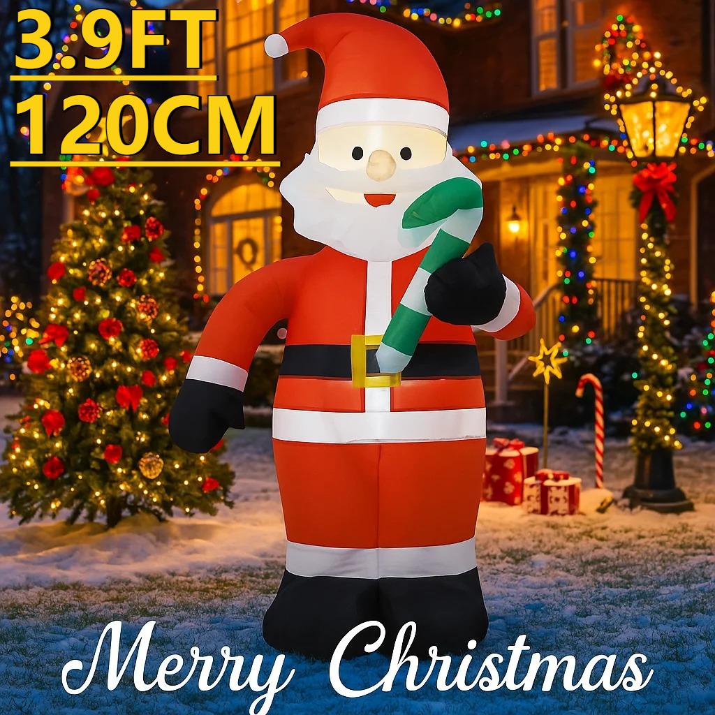 3.9FT LED Inflatable Xmas Yard Deco Santa Claus Candy Cane Christmas Home Decorations Ornament Festive Toy Gifts Supplies Decor