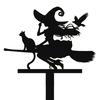 Halloween Garden Stake Metal Art Flying Witch Sign Skeleton Zombie