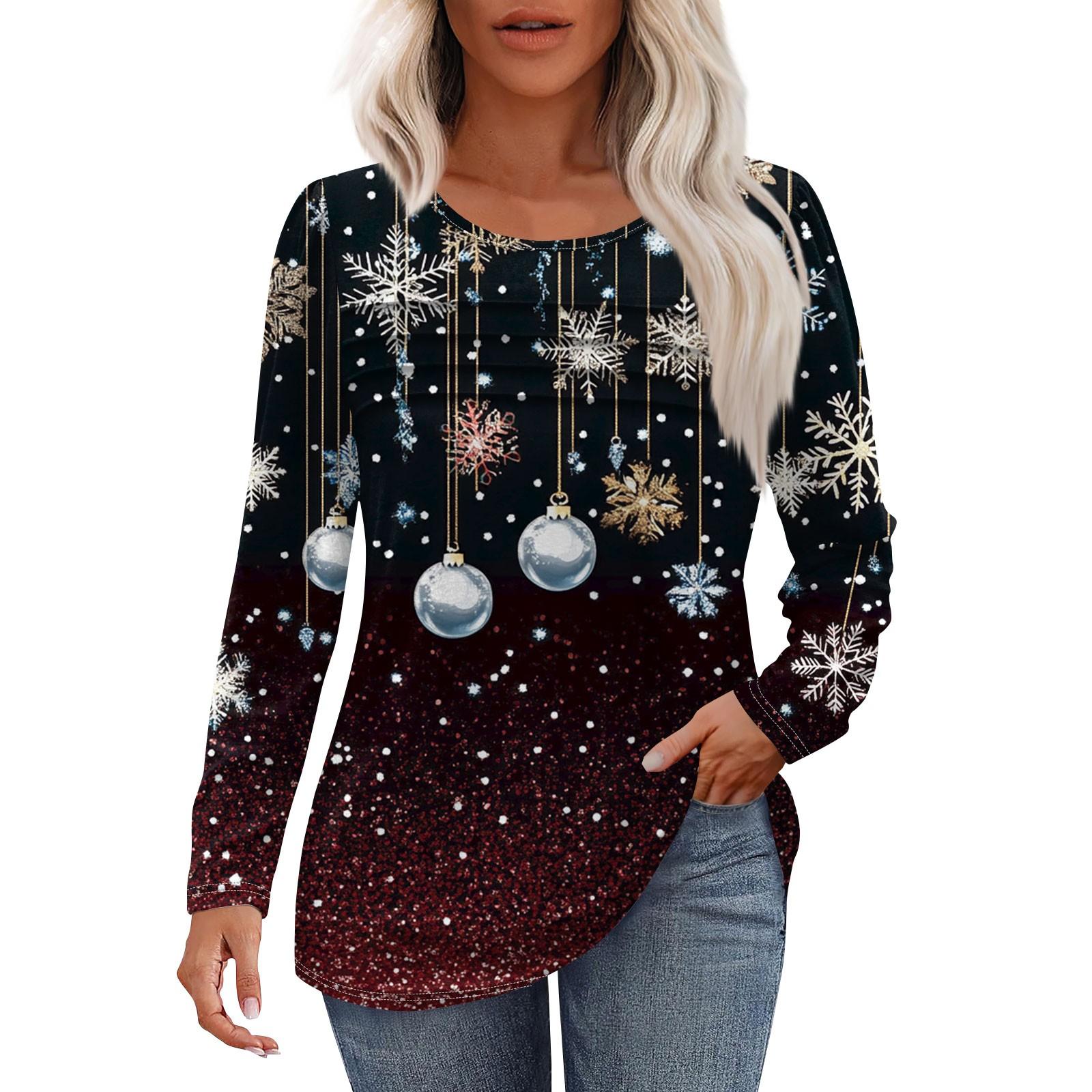 

Женская модная повседневная рождественская футболка с круглым вырезом и длинными рукавами M