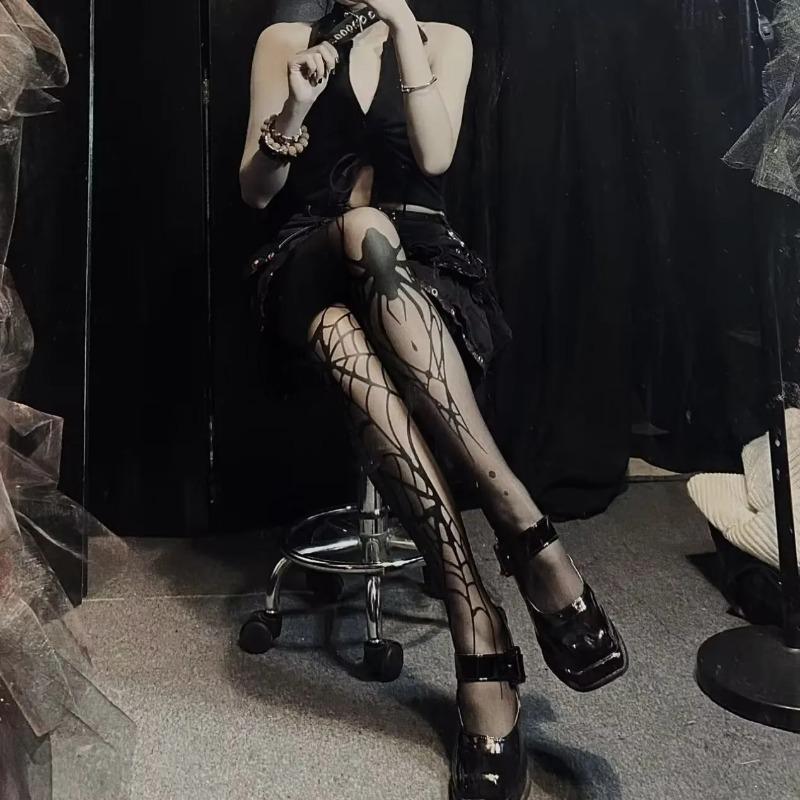 Gothic Vintage Dark Fishnet Tights Strømpe Kvinner Alternativ Sexy Spider Web Strømpebukse Cyber ​​Punk Sokker
