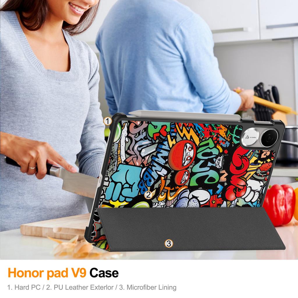 For Honor Pad V9 Case Pattern Print Leather Stand Tablet Cover