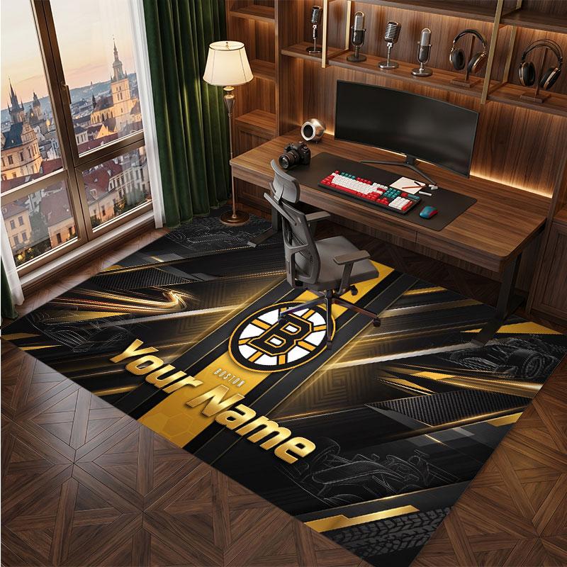 Tappeto in Cristallo Vellutato Personalizzato Boston Bruins, Tappeto Morbido Antiscivolo con Testo Nome Personalizzato per Soggiorno Camera da Letto