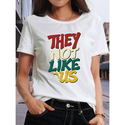 European Sizes Women'S "They Not Like Us" Graphic T-Shirt - Statement Streetwear Tee with Color Block Lettering, Soft Breathable Medium Stretch Fabric