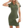 Women's Summer V-neck Short Sleeve Dress Elastic Belly Slim Dress