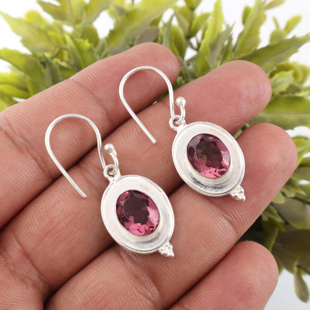 Rhodolite Gemstone Jewelry, Handmade Silver Jewelry, 925 Solid Sterling Silver Earrings, Gorgeous Silver Earrings For Wedding Gift