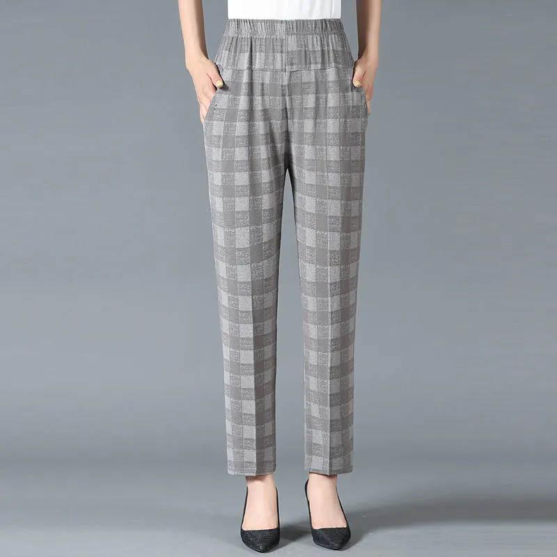 

Женские брюки, весенне-летние эластичные повседневные брюки, свободные дышащие брюки большого размера, эластичные прямые брюки с высокой талией XL серый