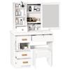 Vanity Desk with Sliding Mirror, Bedroom Dressing Table, Makeup Table with 5 Drawers & Shelves, Hidden Storage Space