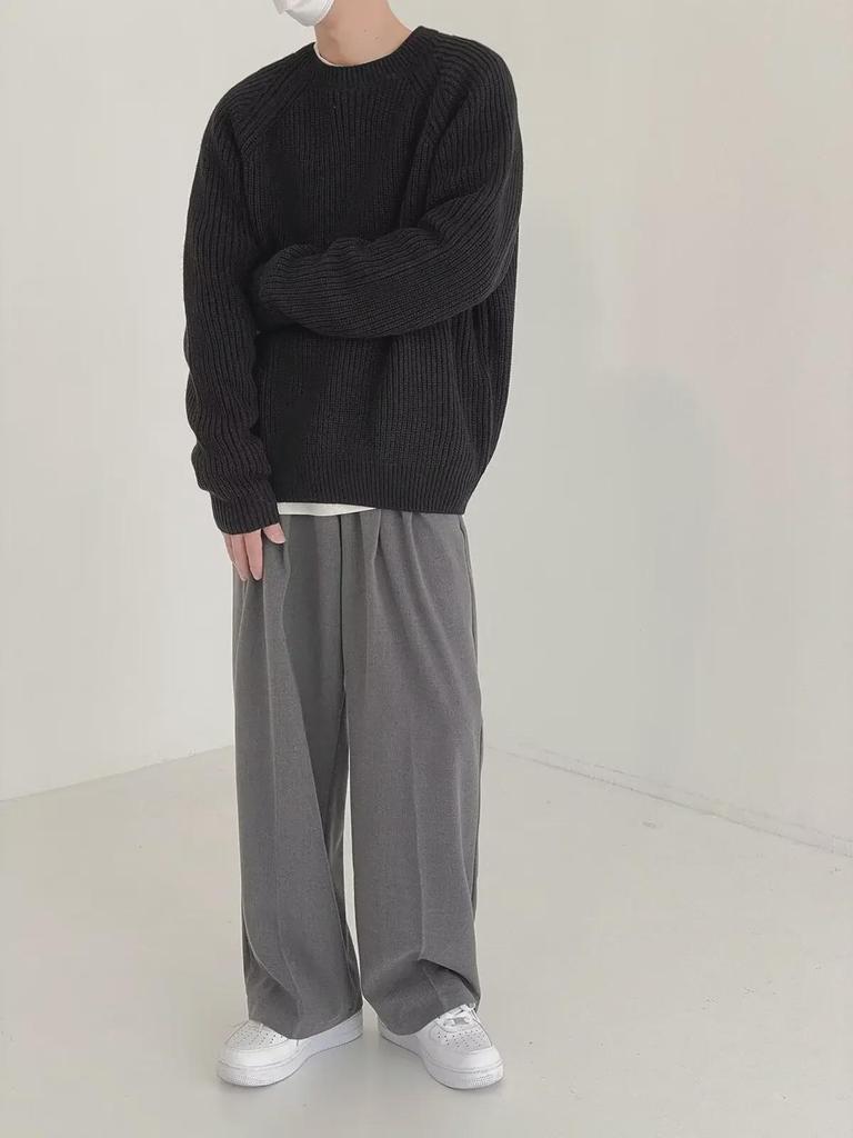 Men's Korean Style Round Neck Solid Color Sweater - High-End & Trendy Autumn/Winter Casual Pullover