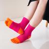 3 Pairs Large Women's Colorful Cotton 5 Finger Socks Fashion Patchwork Sweat-Absorbing Thick Warm Autumn Winter Sport Socks EU42