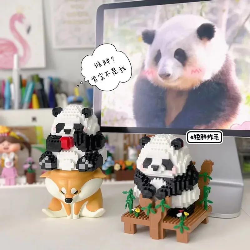 New cartoon building blocks cute pandas flowers, menglan dolls puzzle building blocks Table ornaments boys girls birthday gifts