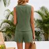 Women's V Neck Single Breasted Sleeveless Vest and High Waist Shorts Casual Two Piece Set with Pockets and Button Closure