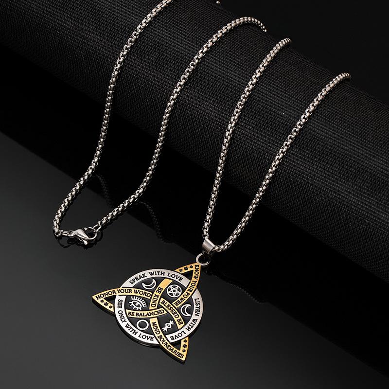 Hip-hop Rock Retro Triangle Necklace with Titanium Steel Chain Sweatshirt Chain