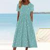 Dámské letní šaty s krátkým rukávem Ležérní květinový potisk Midi šaty s kulatým výstřihem a kapsami Splývavé plážové letní šaty do A