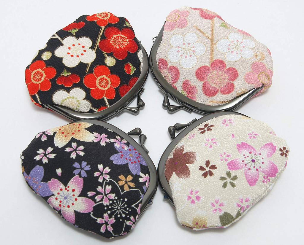 Hasegawa Japanese Chirimen Round Coin Purse Wallet with Arabesque Made In Green Pattern, Japan,