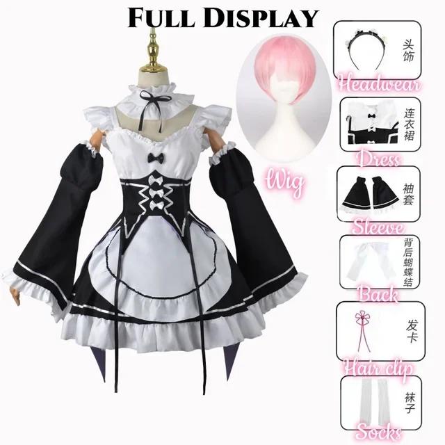 Anime Game Re:zero Kara Hajimeru Isekai Seikatsu Costume Clothes Wig Ram Rem Cosplay Maid Uniform Woman
