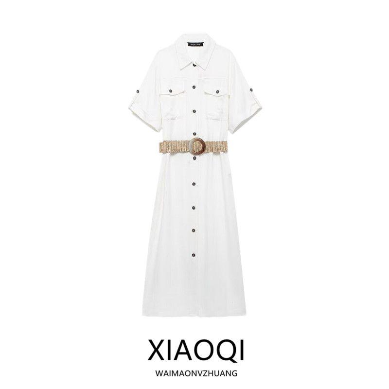 Fashion Style 2024 Summer New Arrival Women's Clothing Stylish with Belt Midi Skirt Shirt Style Dress 3538709