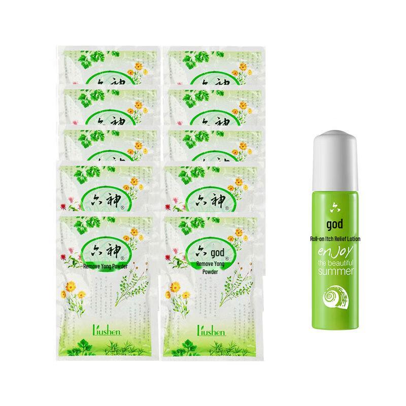 Присыпка от потницы Liu Shen 75 г x10 и Ролик от зуда 9 мл Набор