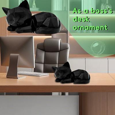 3D-gedruckte Katzenfigur Minimalistische schlafende schwarze Katze Ornament Büro Schreibtisch Haustier