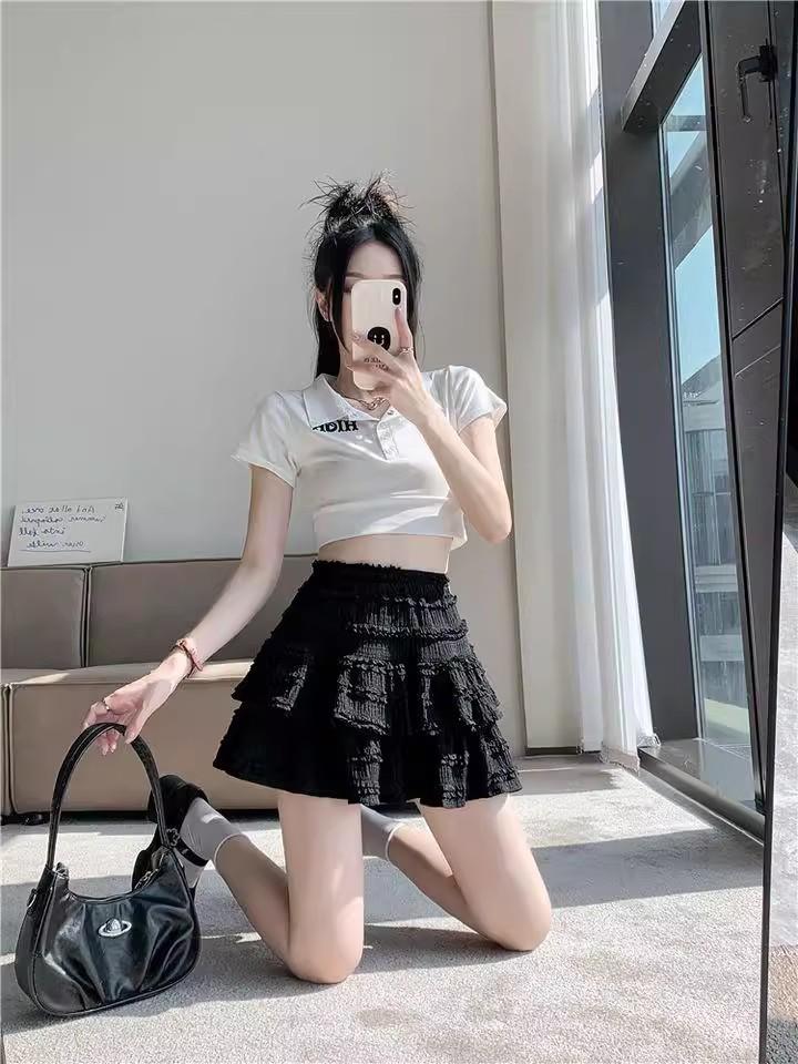 Women's French-Style Ballet Fluffy Layered A-Line White Cake Skirt - Petite & Spring Anti-Exposure Design