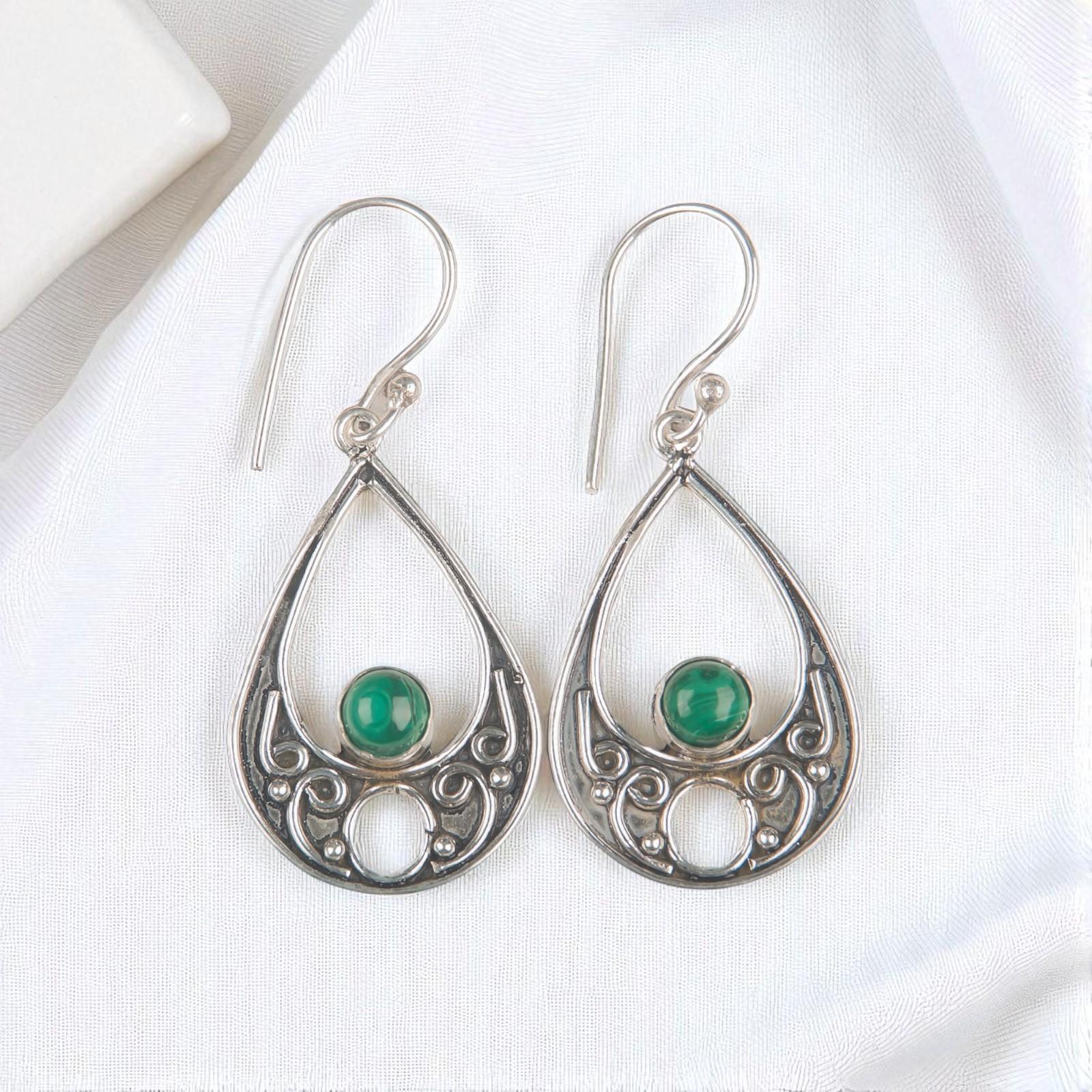 

Редкий Малахит Драгоценный Камень 925 Стерлинговое Серебро Ювелирные Изделия Ручной Работы Серьги-Крючки 1,91 EE-90-20