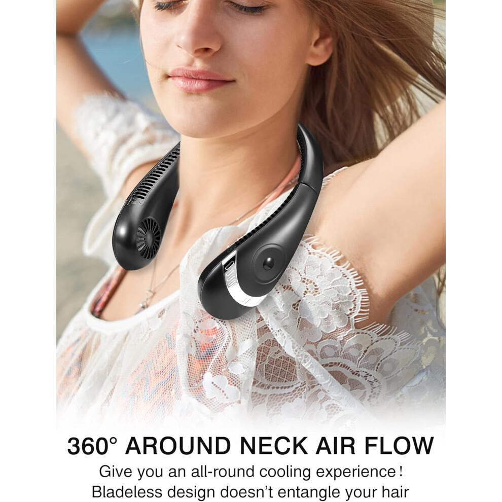 Portable Neck Fan for Summer Comfort, Rechargeable Wearable Personal Fan with Low Noise Design Comfortable Fit, Hands Free Bladeless Fan with USB Char
