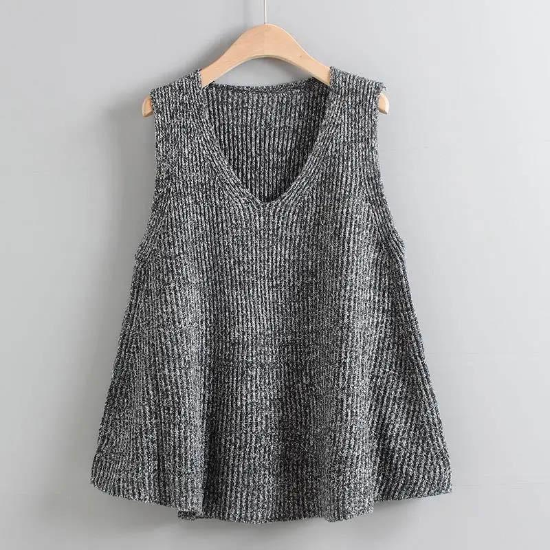 Plus Size Knit Vest Pullover V-Neck Loose Sleeveless Outerwear Sweater Vest Jacket