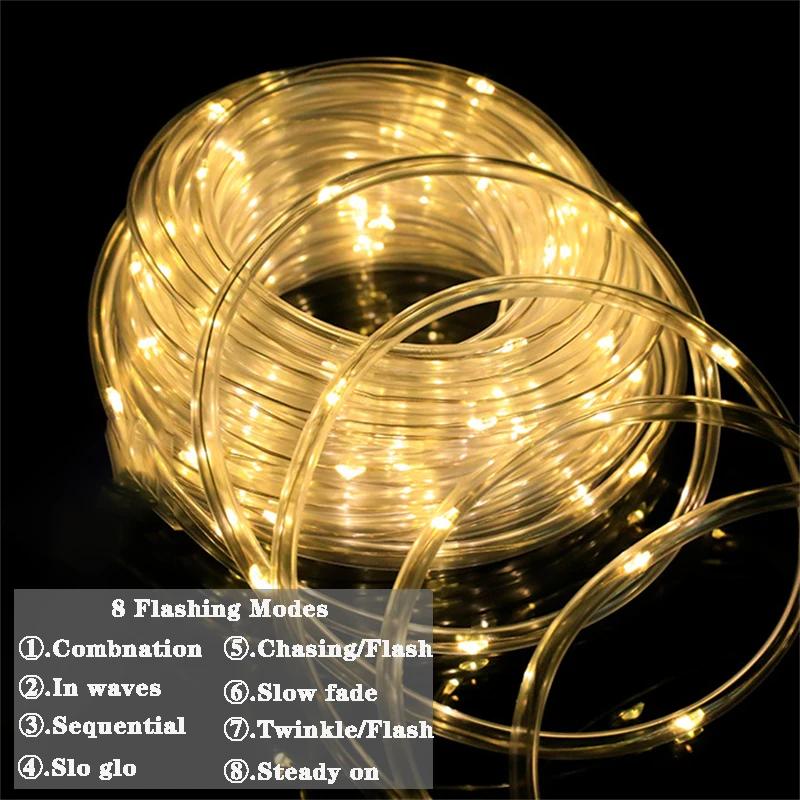 Solar Outdoor Lights LED Festoon PVC Tube Rope String Light Summer Garden Fence Wedding Party Balcony Decoration Solar Garland