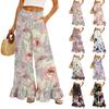 Damen Palazzo-Hose mit Taschen Hoher Bund Kordelzug Lässig Lockerer Schnitt Lange Hose Blumenmuster Leichter Weicher Stoff