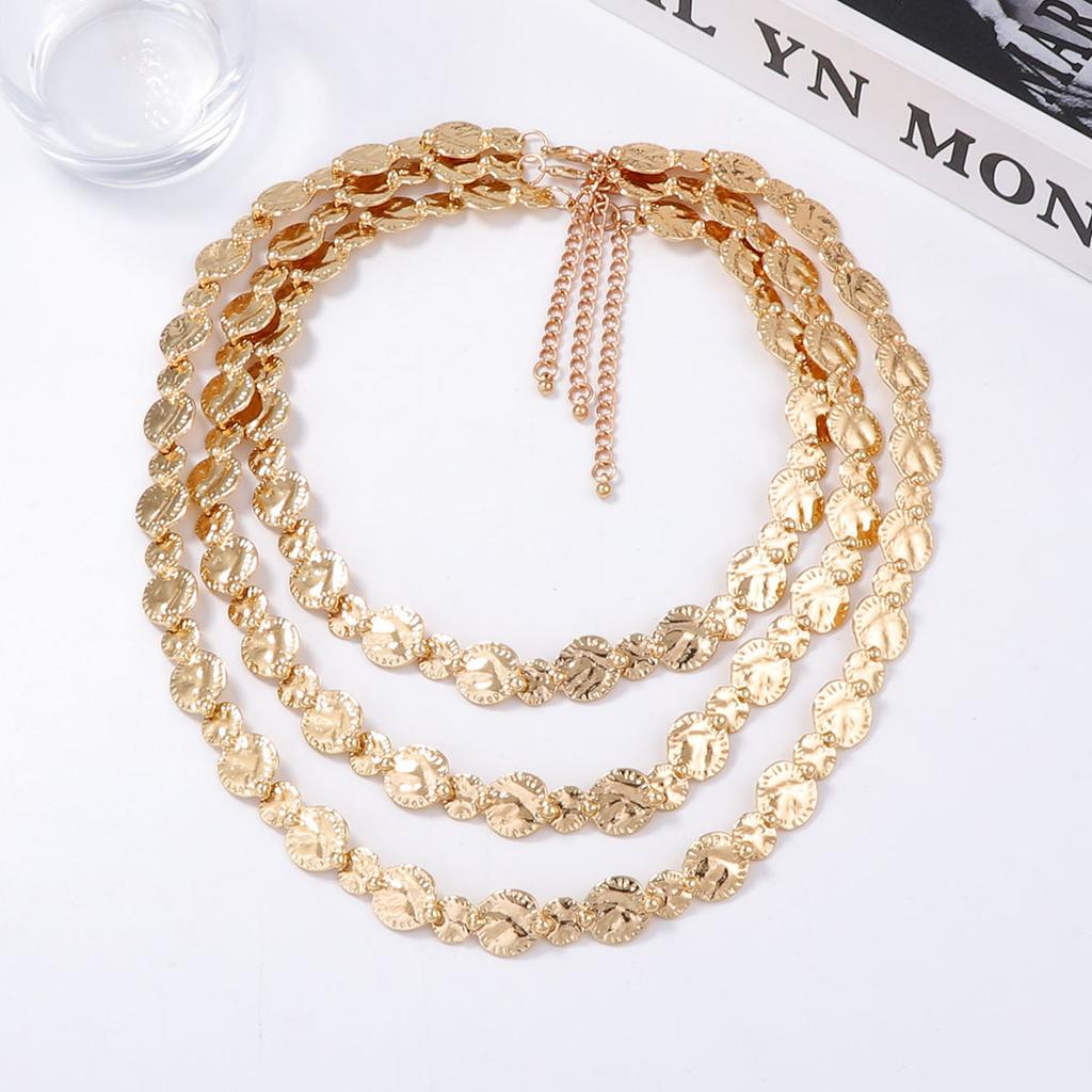 Personality Trend Punk Style Alloy Geometric Badge Coin Three-layer Necklace Premium Light Luxury Women's Necklace