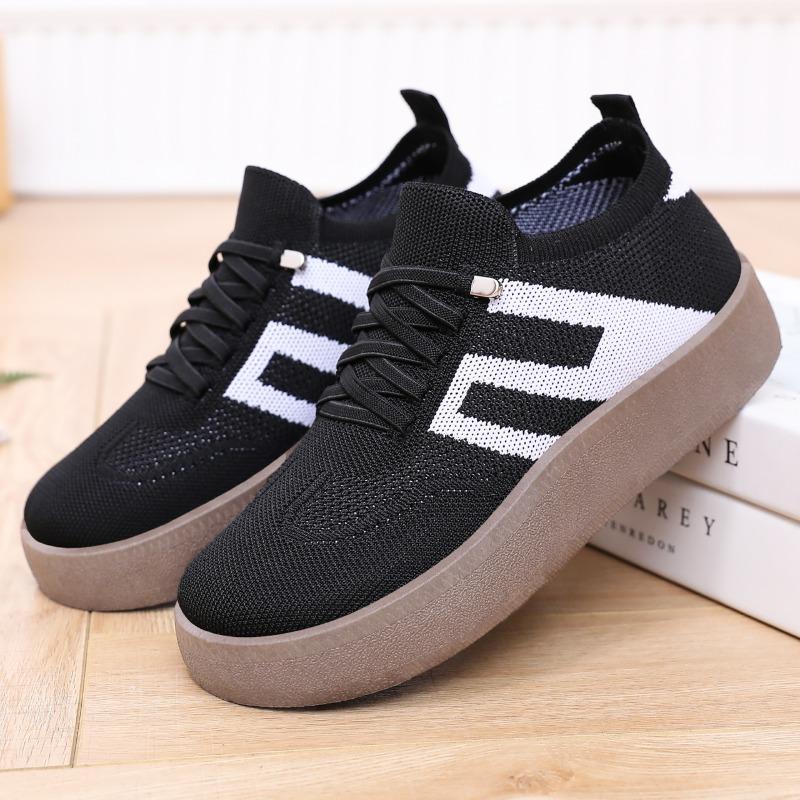 Summer Women Platform Sneakers New Knitted Mesh Fabric Breathable Flats Woman Thick-soled Outdoors Casual Walk Shoes