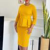 Women's Autumn New Fashion Temperament Elegant Solid Color Ruffled Edge Wrapped Buttock Dress